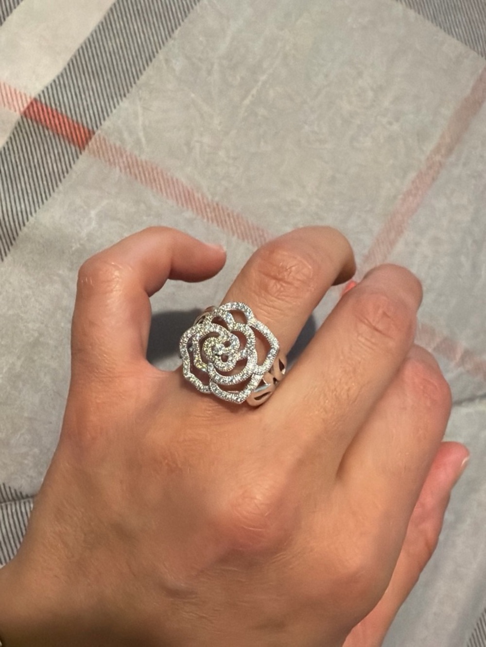925 Sterling Silver Rose Statement Ring with Pavé Crystals - Women's Jewelry